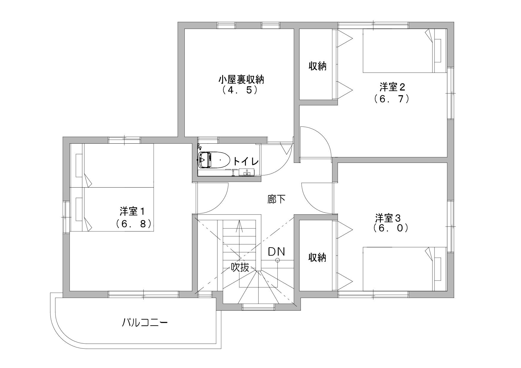 岡山市南区福成　事務所スペース付き中古戸建の間取り|２階間取り図