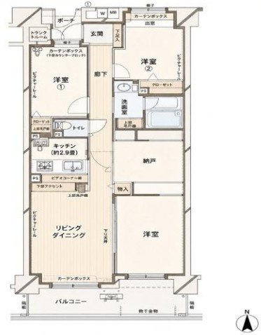 ルイシャトレ大山の間取り|ルイシャトレ大山：南向きにつき陽当り・通風良好！全居室収納が付いた収納豊富な３ＳＬＤＫリフォーム物件には玄関ポーチが付いております！
