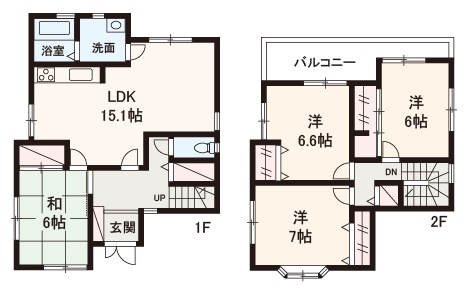 【間取り】 | 堺市北区金岡町　中古戸建 | 全居室6帖以上あるゆとりの4LDKリフォーム物件！南向きバルコニー付きです。内覧をご希望の際はお気軽にお電話ください。