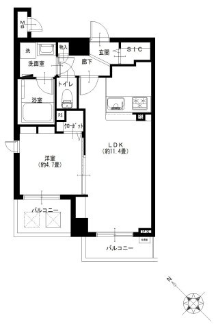 レクシオシティ高円寺の間取り|レクシオシティ高円寺：南西向き角部屋！バス・トイレ別１ＬＤＫリフォーム物件は全居室に収納・窓が付いております！