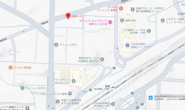高槻市芥川町１丁目の賃貸マンションの地図