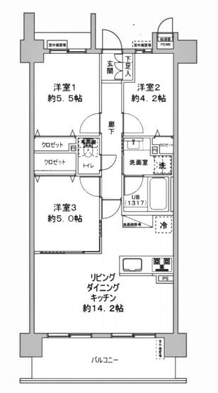 【間取り】 | ライオンズマンション西院 | 専有面積62.99㎡