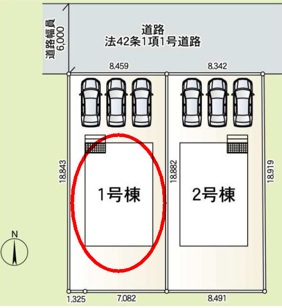 クレイドルガーデン前橋市大利根町第３　１号棟の区画図|駐車場３台ご用意しています！来客時も重宝します♪
並列駐車なので、車の出し入れもしやすいですよ！