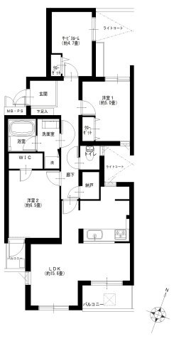 藤和千歳船橋ホームズの間取り|藤和千歳船橋ホームズ：南東向き角部屋！全居室収納・窓が付いた２ＳＬＤＫリノベーション物件は居室としても使えるサービスルーム付き！