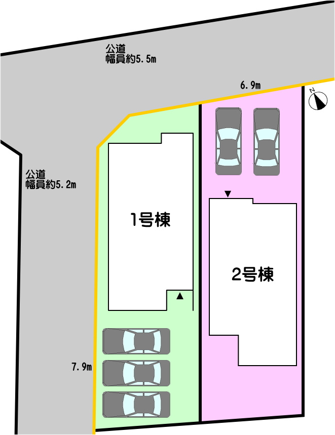 碧南市宮町4丁目の区画図|2号棟　並列駐車2台