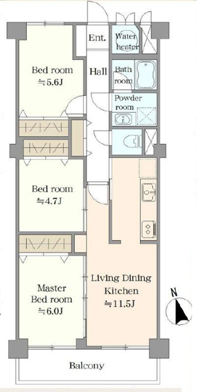ライオンズマンション武蔵藤沢の間取り|7階建4階部分、南向き、3LDKの間取りです。