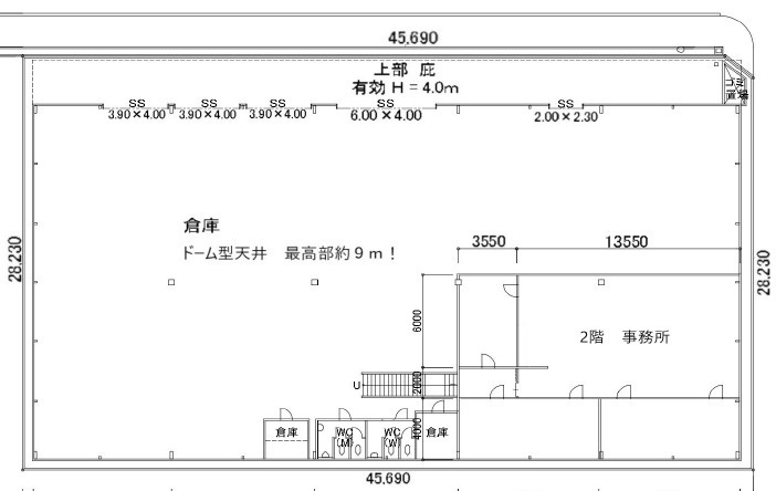 大阪市生野区巽東1丁目貸倉庫242万円の区画図