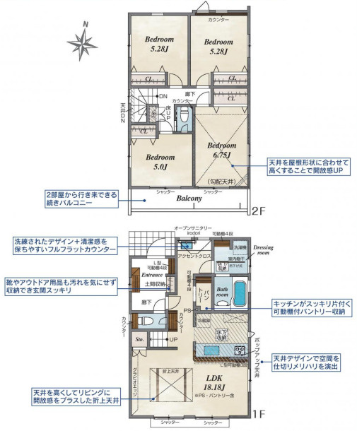 茅ヶ崎市東海岸南6丁目　新築戸建　全３棟2号棟の間取り|全室二面採光