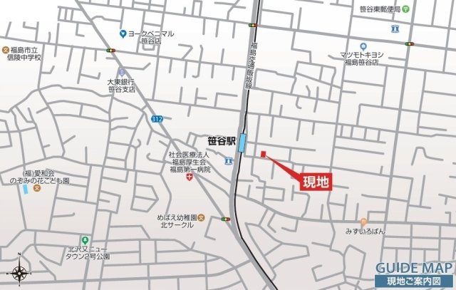 新築戸建・新築建売　福島市笹谷三本松　笹谷小・信陵中の地図|現地案内図