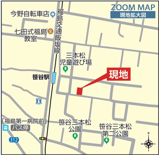 新築戸建・新築建売　福島市笹谷三本松　笹谷小・信陵中の地図|拡大図