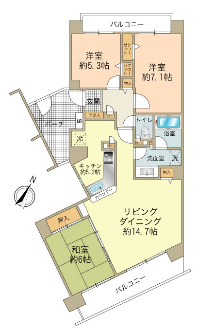 専有面積：約80.79㎡　間取タイプ：3LDK
