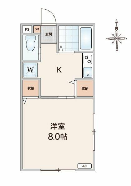 ８帖の洋室にはエアコン付き