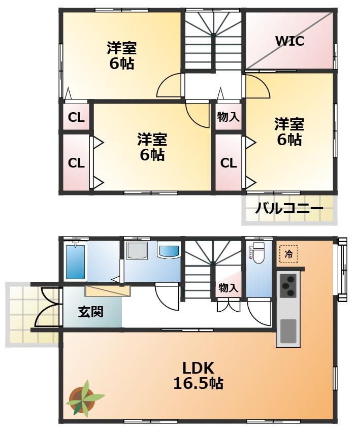 宇都宮市石井町　中古戸建の間取り|南向きで陽当たりの良い間取りです