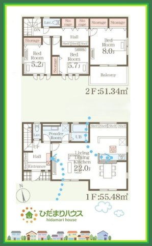 那珂市菅谷19期　新築戸建　2号棟の間取り|家族の集まるLDKは広々22帖！贅沢な空間を演出！