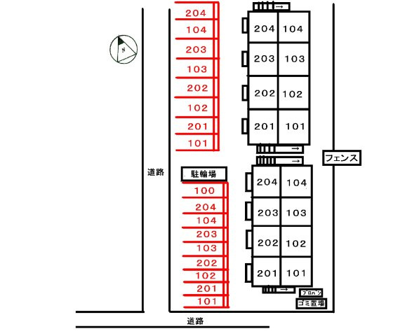 ハイツ友舞　南の区画図|駐車場