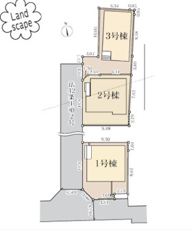 茅ヶ崎市ひばりが丘　新築戸建　全３棟の区画図|対象地は１号棟です。