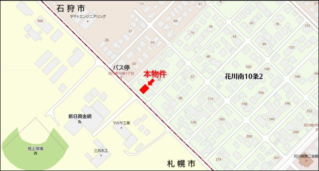 花川南10条2丁目 土地の地図|前面道路は札幌市と石狩市の境目です