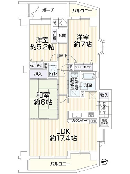 【間取り】 | ウィスティリア沢田 中古マンション | 効率的かつ暮らしのことをしっかり考えた間取りです

