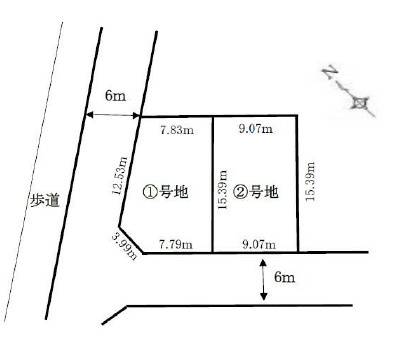 加古川市野口町坂元北（全２）土地1号地の土地図|1号地　約42坪です。