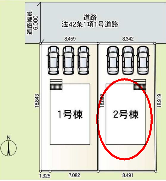 クレイドルガーデン前橋市大利根町第３　２号棟の区画図|駐車場３台ご用意しています！来客時も重宝します♪
並列駐車なので、車の出し入れもしやすいですよ！