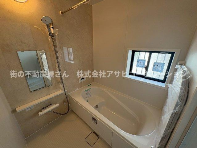 須磨区竜が台6丁目　新築戸建て　A号棟の浴室|1坪タイプのお風呂は広々としていてお子様と入ったとしても充分です！