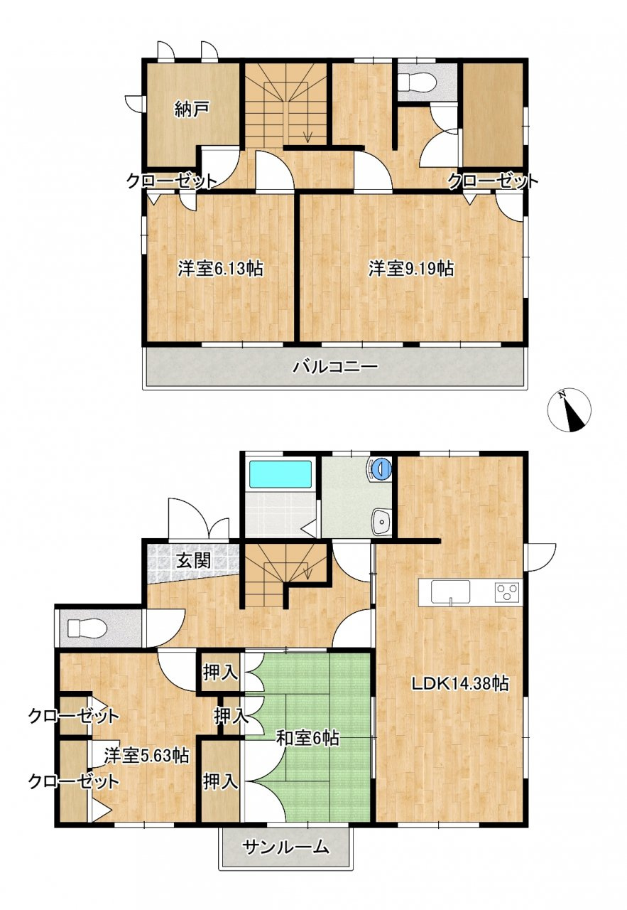 下妻市小島　中古戸建の間取り|【リフォーム完成】リフォーム後間取り図。各居室に収納があり、2階には納戸も2か所ございますので収納に困りません。