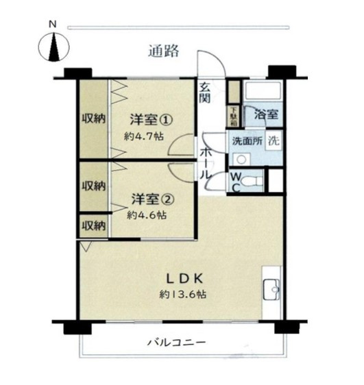 八王子狭間住宅１号棟の間取り|～南向き2LDK　陽当たり良好、ライフスタイルに合わせて使いやすい間取り～