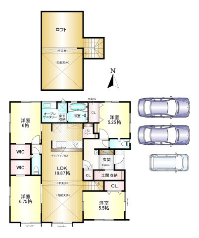 桜井市金屋の間取り|4LDK 土地面積：295.51㎡　建物面積：104.13㎡　駐車スペース3台