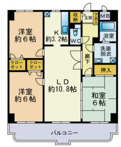 クレスティ空港前の間取り|使いやすい間取りです。