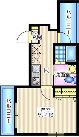 メゾン　ボヌールの間取り|角部屋２面採光　ゆとりある２５．２９平米　２面バルコニー