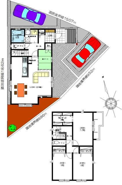 【トーヨーホーム売主/建築中】岩崎町西ノ平Ａ分譲の間取り|3ＬＤＫ+ＷＩＣ
LDK21帖の広々空間(3帖の畳スペースも嬉しいポイント）
2台駐車可能