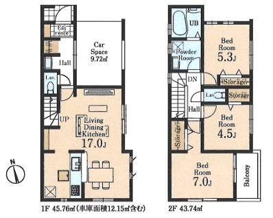 八王子市　元横山町　新築一戸建て　１期の間取り|～東向き3LDK　開放感のあるワンフロアリビングの間取りです～