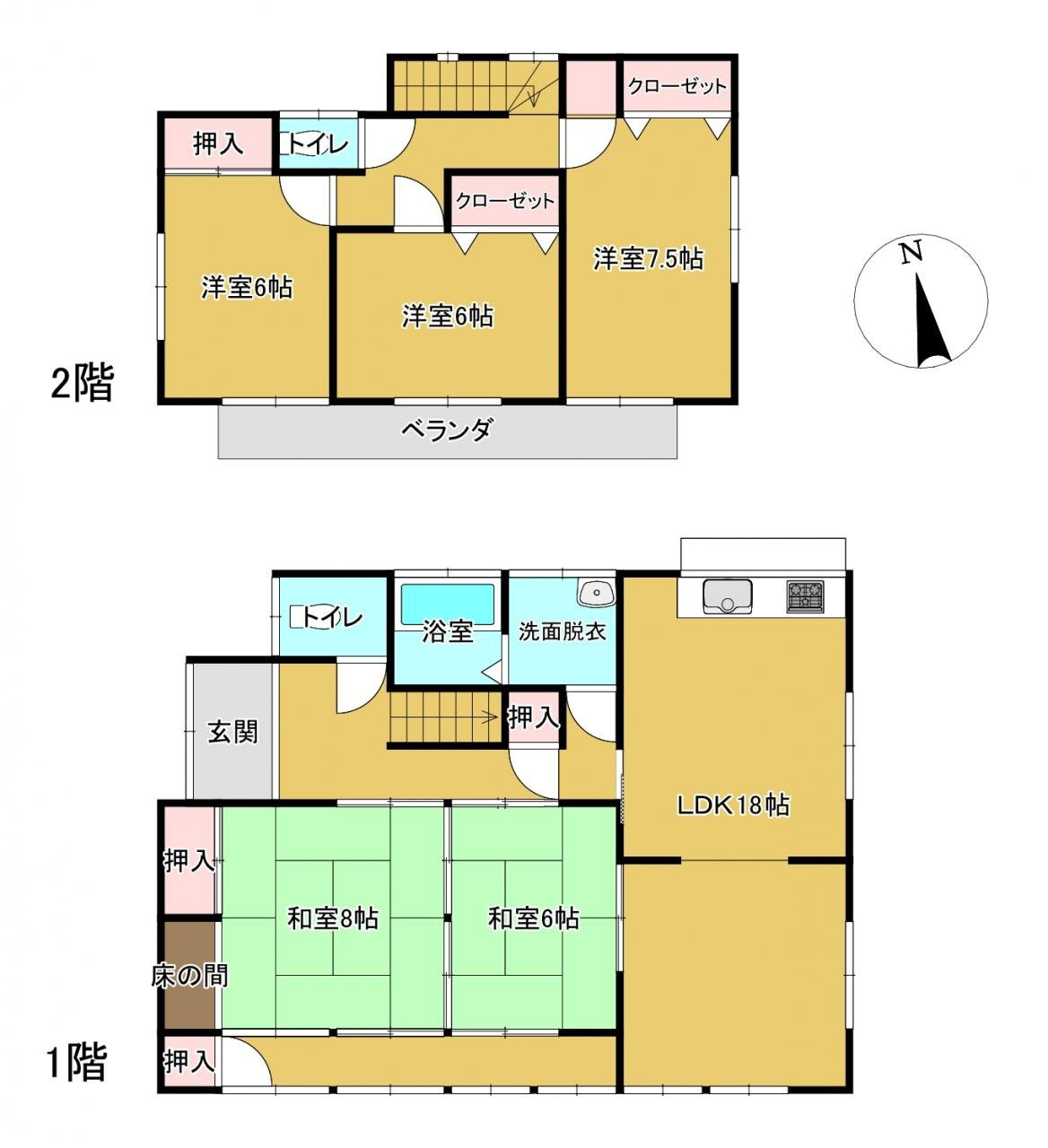 桜川市青柳　中古戸建の間取り|【間取り図】リフォーム後間取り図。全室6帖以上で十分な部屋数がありますので、ご家族でも住みやすい住宅です。水回り新品交換、クロス張替、一部フローリング重ね張、照明交換等行っております。