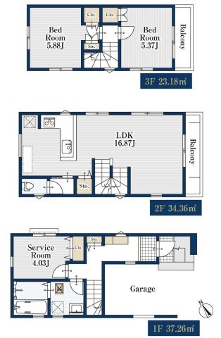 【横浜市西区元久保町10-7全2棟新築戸建て】★仲介手数料無料★（富士見台小学校・岩井原中学校）の間取り