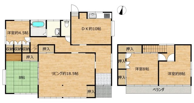 中古戸建　西白河郡泉崎村大字関和久字八雲神社　の間取り|【4LDK】リビング18.5帖でゆとりのある家族団らんスペース！広々とした間取りです！
