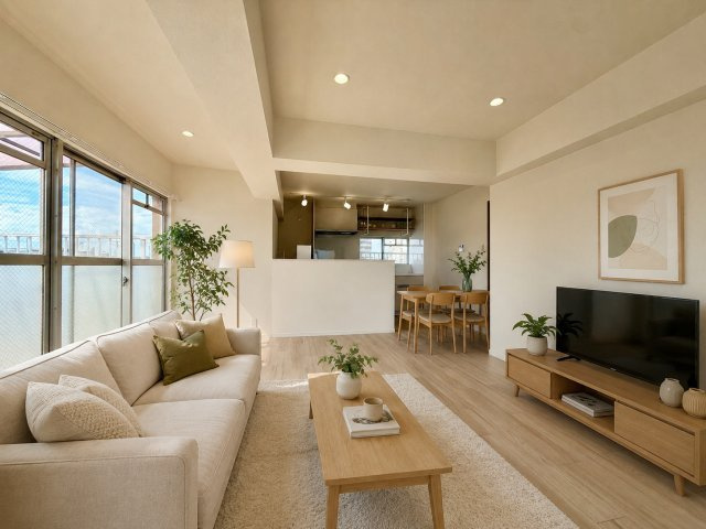 ユーハウス喜多山の居間・リビング|家具設置イメージ画像です。