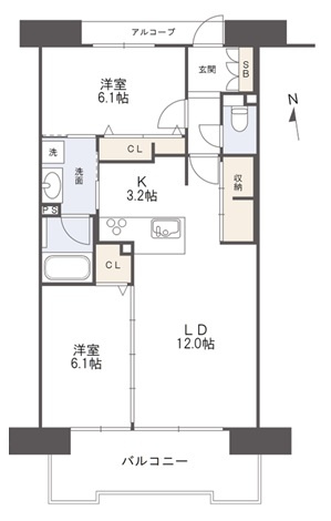 アルファステイツ高知駅前の間取り|洋室２部屋の２ＬＤＫ。ご夫婦やゆとりある一人暮らしにおすすめの間取りです。