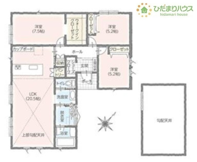 【間取り】 | 土浦市高岡　新築戸建　5号棟 | 7.5帖の広々寝室には大容量Ｗ.Ｉ.Ｃ付き(^^♪
（5号棟）