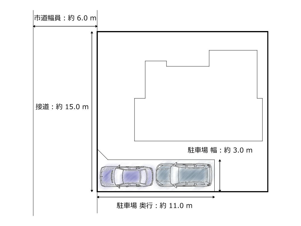常陸太田市真弓町　中古戸建の区画図|（駐車場拡張後の区画図）駐車場拡張工事を行なっております。拡張後は普通車で縦列2台駐車可能です。