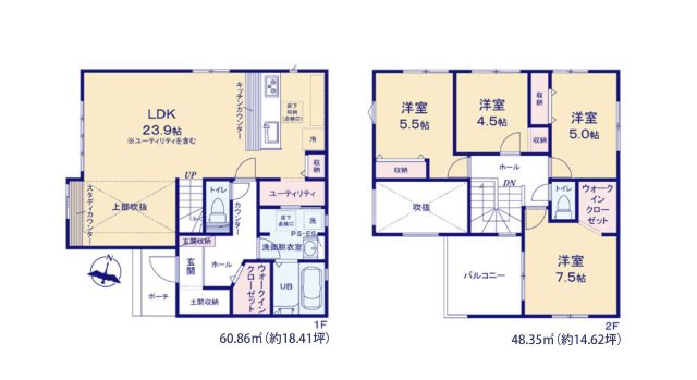 太宰府市石坂2丁目第3-3棟（3号棟）　の間取り|全居室収納付きで便利です。