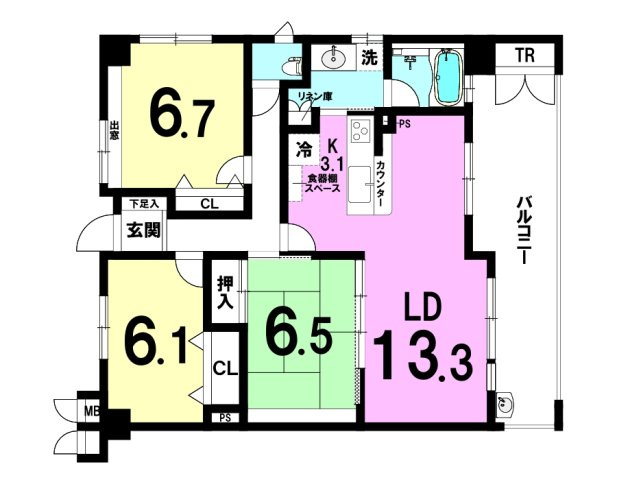 アーバンシティ浜松山手町の間取り|3LDKです。