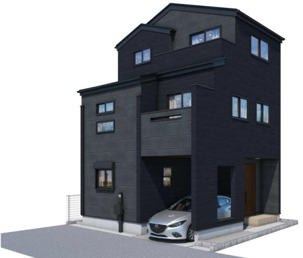 川崎市幸区南加瀬４丁目の新築一戸建の完成予想図|外観のイメージパースです。
お洒落な外観で完成が楽しみです。
