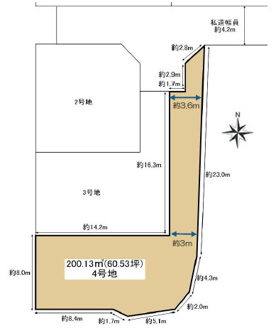 明石市大久保町西島（全４）土地　4号地の土地図|4号地　敷地約60.5坪です。