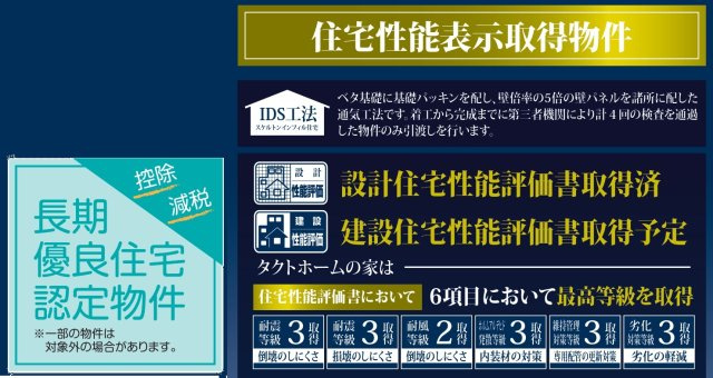 松戸市千駄堀新築戸建（千駄堀７期）の構造・工法・仕様|住宅性能評価取得物件・耐震等級３取得で地震保険が割引になります！