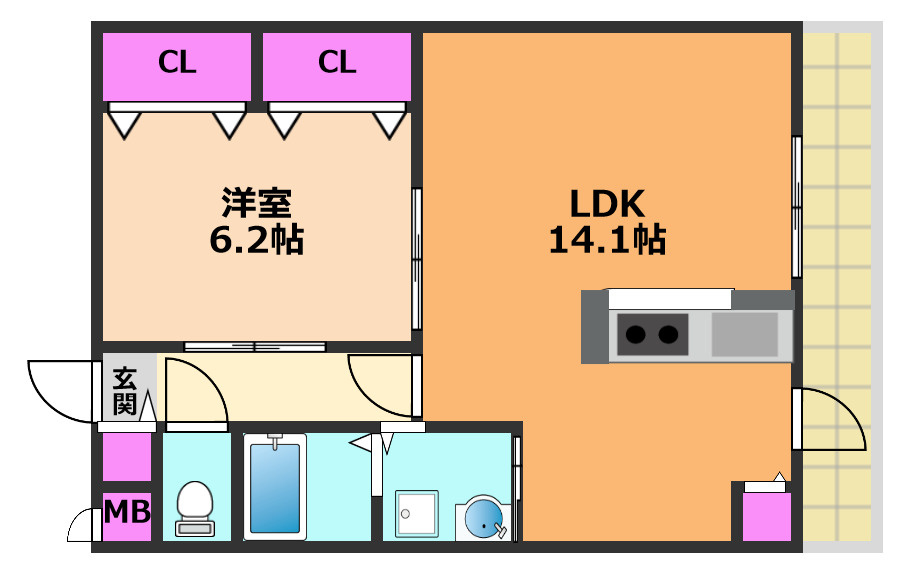 高槻市藤の里町の賃貸マンションの間取り