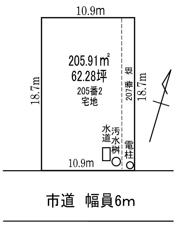 新潟市北区太夫浜新町1丁目206　売地　右側の画像