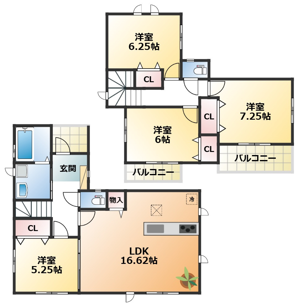 ハートフルタウン宇都宮市八千代2丁目1117番の間取り|南向きで陽当たりの良い間取りです