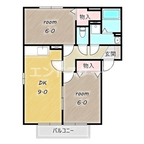 ポルトス元町　Ｃの間取り|高崎、前橋のお部屋探しはエンドスケープまで！お客様の理想お聞かせ下さい♪