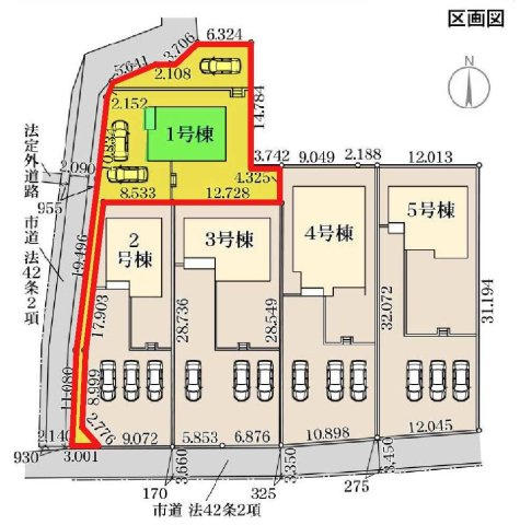 新築　渋川市金井第17　Livele Garden.S　1号棟の区画図|1号棟　区画図　南側接道幅員約3.3ｍ　西側接道幅員約2.3ｍ			

