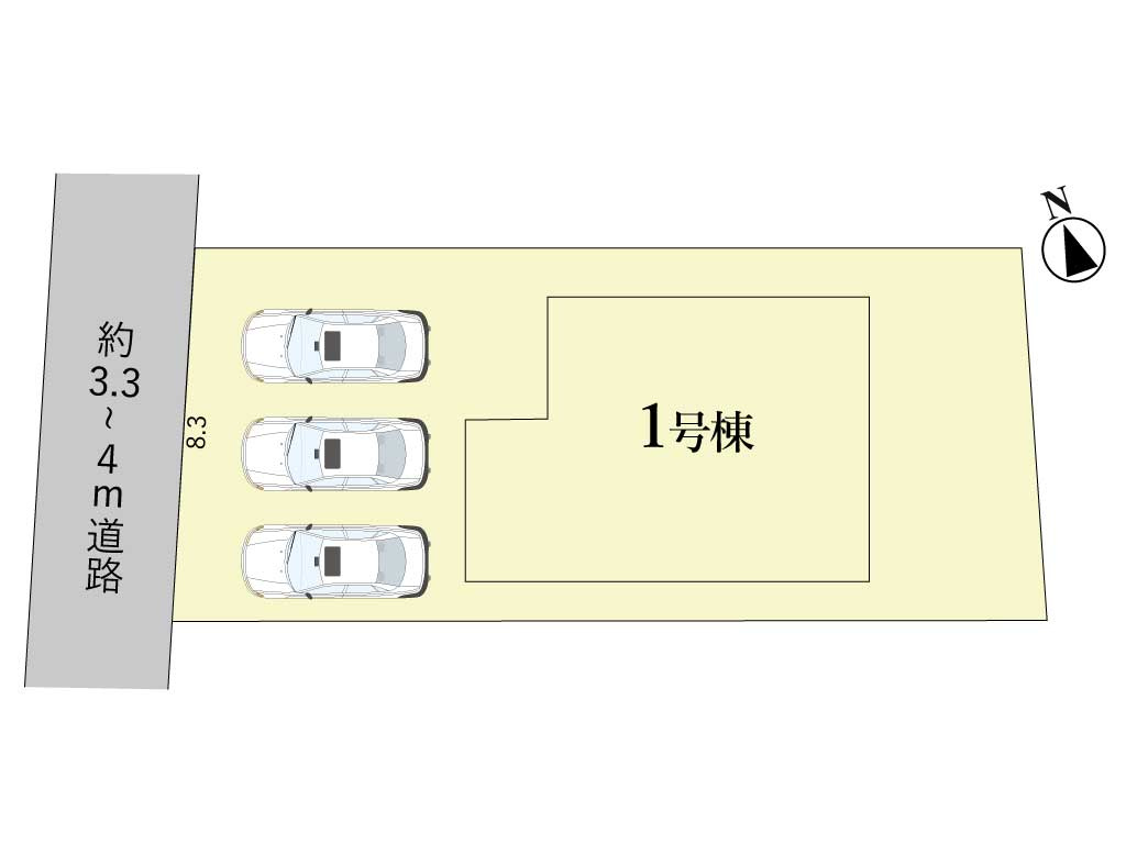 亀山市南野町《1号棟》の区画図|駐車スペース3台
